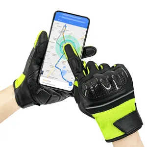 Gauntlet Guantes De Cuero Moto Full Finger Leather Gauntlet Motorcycle Gloves With Touch Screen