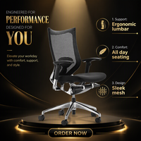Chaise de bureau ergonomique noire à dossier haut en maille avec support lombaire, pivotante et inclinable pour bureau de direction