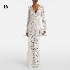 Commercio all'ingrosso personalizzato OEM/ODM di alta qualità produttori di abbigliamento Premium fiore di lusso pizzo Cocktail-scollo a V vestito elegante per le donne - Product Image 1