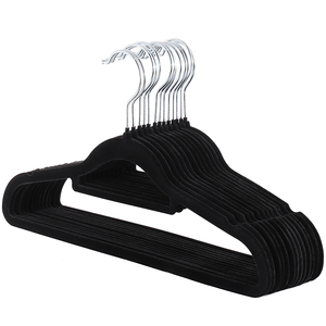 Bán buôn nhung đen quần áo Móc áo đa chức năng phù hợp với cà vạt không trượt nhung đổ xô móc cho người lớn - Product Image 1