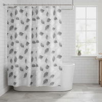 Ensemble rideau de douche et tapis de bain PEVA antidérapant, imperméable, résistant à la moisissure, motif imprimé, rideau de bain avec 12 crochets et œillets métalliques anti-rouille