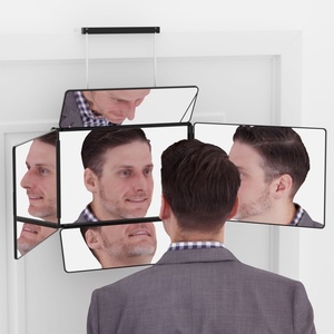 Nouveau design, miroir 5 voies pour la coupe de cheveux avec lumière LED, miroir portable pliable à 360° pour barbier, miroir auto-portatif avec crochets réglables en hauteur - Product Image 2