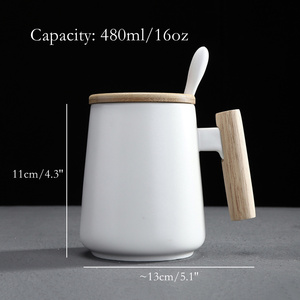 Tùy Chỉnh Hiện Đại Lớn 16Oz Bắc Âu Matte Trắng Đen Gốm Cốc Cà Phê Với Nắp Và Muỗng - Product Image 4