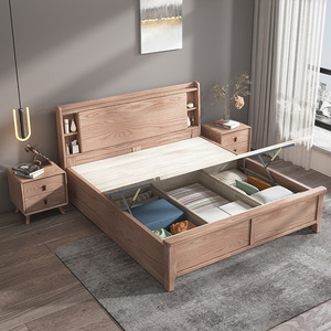 Nordic Birch Solid Wood Bed 1.8M <b>Storage</b> Double Bed Master Bedroom Wedding Bed 1.5M Single Bed - Product Image 3