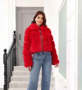 Jaket Bulu Imitasi Wanita Kerah Tinggi, Jaket Bulu Palsu, Mantel Warna Solid Multiwarna, Fashion Jalanan Grosir, Musim Dingin Hangat - Product Image 4