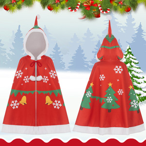 Popular Anime Clothing Children's Christmas Snowflake Cape Red <b>Hooded</b> <b>Cloak</b> <b>With</b> White Fur Trim For Stage Role Play - Product Image 5