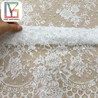Tissu de luxe en dentelle Chantilly perlée, dentelle cils, tissu à sequins, dentelle florale 3D, tissu perlé pour robes de soirée pour femmes