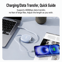 Câble de charge rapide rétractable Type-C 240W PD avec matériau tressé, longueur 1m, transfert de données 480 Mbps pour téléphone/tablette/ordinateur portable