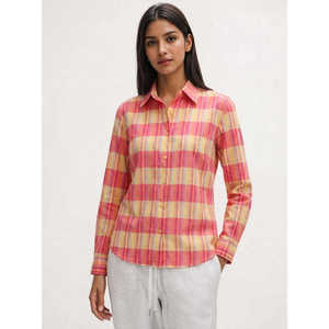 Camisa a Cuadros Texturizada para Mujer, Manga Larga, Cierre de Botones, Estilo Casual para Oficina, Elegante, 100% Algodón, Verano, Proveedor Mayorista ODM - Product Image 5