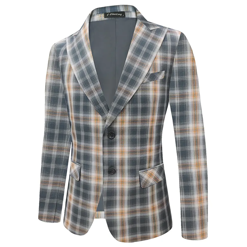 Custom Fashion Trend Men's Blazers Tops Plaid Stretch Slim Fit Casual Coats Formal Business Blazer for Men