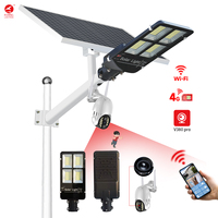 Lampe solaire LED pour rue avec caméra IP65 en aluminium 300W/200W 4G WiFi, éclairage de surveillance extérieur, CCTV sans fil