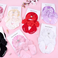 Conjunto de Gorro de Encaje con Lazo de Diamantes para Bebé Recién Nacido, Calcetines Transpirables de Punto Doble, Gorro de Cartón para Bebé