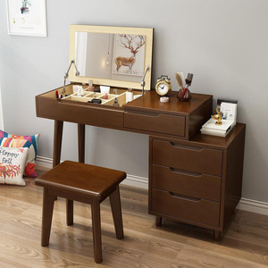 Nordic Style Makeup <b>Vanity</b> With Flip Top <b>Mirror</b> Storage Drawer Bedroom Dressing <b>Table</b> Natural Wood Color Walnut Color - Product Image 1