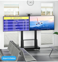 Troli TV Mobile Beroda, untuk TV Konferensi 32-65 inci, Kapasitas 120KG, VESA 600x400mm