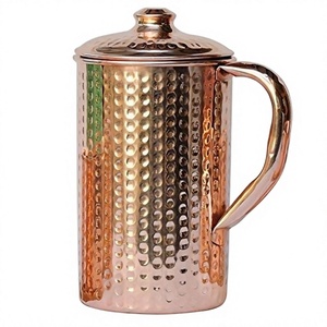 Handmade Hammered Copper Water Pitcher with Lid and 2 Cups Classic 1.7L Drinking Set for Home Party Use - Product Image 6