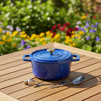 Marmite de camping en fonte émaillée bleue de qualité supérieure avec bouton doré, compatible cuisinière à gaz, passe au lave-vaisselle et au four, grande cocotte hollandaise