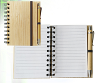 Carnet à spirales personnalisé écologique avec couverture rigide en bois recyclé et bambou, réutilisable, ligné, avec stylo