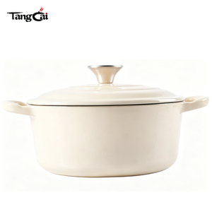 Sartén Redonda <span class=keywords><strong>de</strong></span> Hierro Fundido Esmaltado Antiadherente <span class=keywords><strong>de</strong></span> 5QT Color Blanco Crema, Multiusos, Compatible con Todas las Placas <span class=keywords><strong>de</strong></span> Cocina - Product Image 2