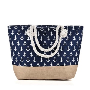 Striped Canvas Tote Bag Navy White Rope Handle <b>Waterproof</b> Travel Bag Unisex Preppy Style Bulk - Product Image 2
