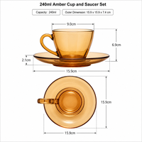 Ensemble de tasses et soucoupes à café en verre ambré moderne, résistant à la chaleur, avec logo personnalisé, idéal pour la rentrée scolaire, la maison et la cuisine, usage quotidien