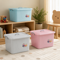 Boîte de rangement en plastique semi-transparente PP de 85 L avec couvercle et poignée, organiseur de linge pour couvertures, linge de maison et rangement de chambre