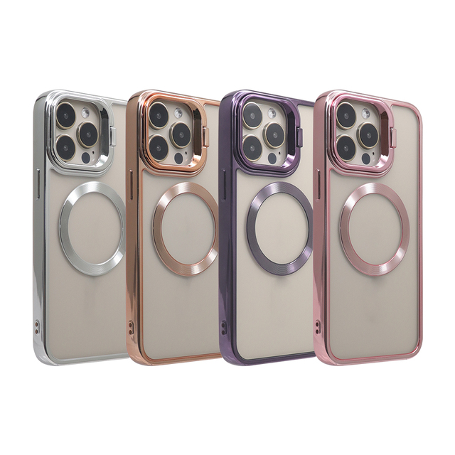 Electroplating Kickstand Magnetic Electroplated Wireless Charging Magnetic Phone case for iphone 16 15 15 14 13 12 Pro Max