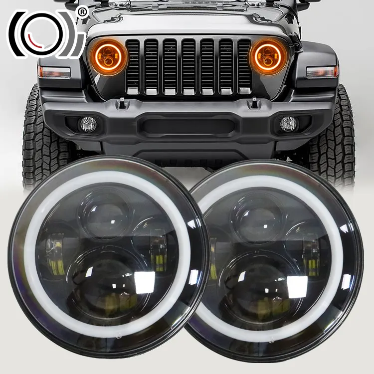 Mxi iol 60w המכונית drl להפוך אור עגול הוביל אור ראש עגול עם עיניים זווית halo 12v 24v 7 אינץ 'לג' יפ