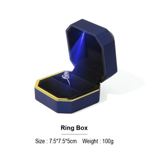 Caja de Joyería LED Octogonal EVERWIN con Marco Dorado, Diseño Sólido, Cierre de Tapa, Color Azul, para Set de Empaque de Joyería - Product Image 2