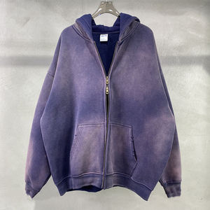 Vêtements pour hommes 2023 vêtements d'hiver épaissi Spray teint usé Double tête fermeture éclair marque de mode hommes pull lavé à capuche pour hommes - Product Image 3