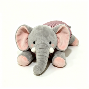 Peluche de Elefante Gris Personalizado - Peluche Suave con Camiseta Rosa a Rayas, Peluche de Elefante Sentado para Niños - Product Image 4