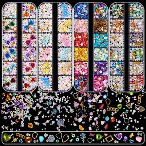 HENGXIN Bunte gemischte Perle Muschel Blume Schmetterling Mini 3D Kristall Nagel Strass Glitter für DIY Nail Art Dekoration