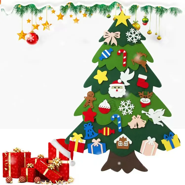 DIY Wandfilz Weihnachts baum mit abnehmbaren Ornamenten und Lichts chnur Wandbehang Filzbaum für Home Xmas Geschenk Dekor