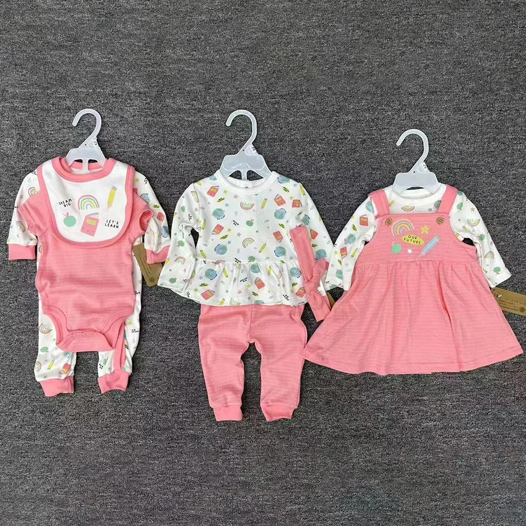 Bán Buôn Unisex New Sinh Thương Hiệu Quần Áo Trẻ Em Động Vật Dài Tay Áo Bông Nút Romper In Quần Áo 3PC Thiết Lập