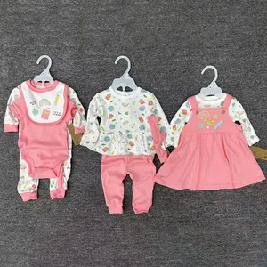 Großhandel Unisex Neugeborene Marken-Babybekleidung Tierlangarm Baumwolle Knopfstrampler Druckbekleidung 3-teiliges Set