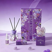 Coffret Cadeau d'Aromathérapie Haut de Gamme en Verre Cristal Violet Fait Main, Personnalisé en Usine, avec Pierre Diffuseur 5 Mois et Ensemble Sans Bougie Parfumée