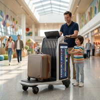 Chariot à bagages intelligent pour aéroport avec navigation IA, écran LCD, fonctions publicitaires tactiles et options OEM