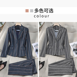 Striped <b>Blazer</b> Suit <b>Set</b> Women Full Sleeve Vintage Style Anti-Wrinkle Worsted Fabric Leisure Wear - Product Image 4