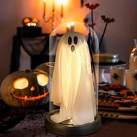 Decoración de Halloween TSINYE, Fantasma Iluminado en Campana de Cristal, Lindo Fantasma con Luz para el Hogar, Cocina, Repisa, Mesa, Decoración de Fiestas