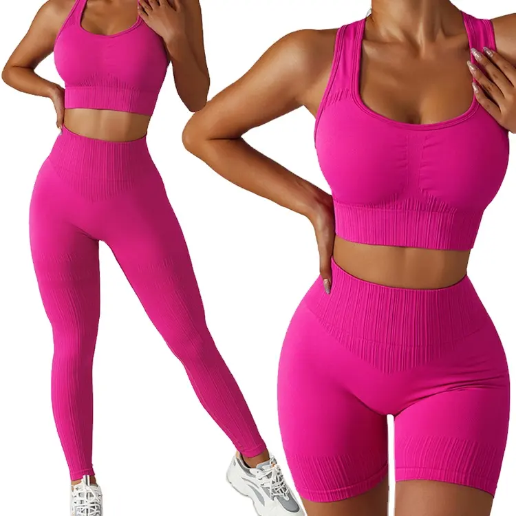 New Women's Sport Suit Tights Yoga Set Shorts Push up High Waist Leggings Sports Bra Seamless Running Workout Gym Fitness Sets