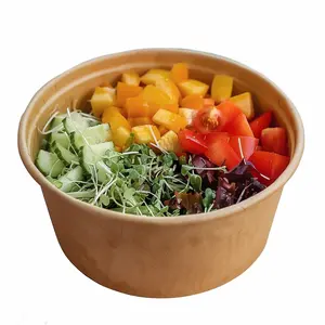 Customized 1500ml Disposable Compostable Kraft Soup Paper Bowl Bio-Degradable Take Out Container With Gold Foil Printing