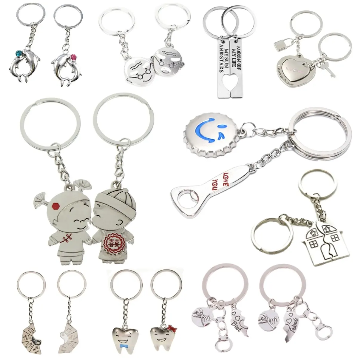 Custom Promotional Product Heart Sublimation Festival Holiday Metal Valentine's Key Chain Valentine Day Lover Gifts Keychain