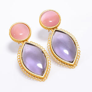 Laiton 14k plaqué or femmes mode pierres précieuses boucle d'oreille à la main en laiton pierres précieuses fournisseur de bijoux fabricant de bijoux en laiton personnalisé - Product Image 1