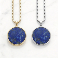 Collier pendentif en lapis-lazuli naturel pour homme, plaqué or/argent 18K PVD, acier inoxydable 316L, pierre précieuse, anti-ternissement, minimaliste, OEM