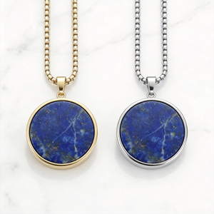 Collier pendentif en lapis-lazuli naturel pour homme, plaqué or/argent 18K PVD, acier inoxydable 316L, pierre précieuse, anti-ternissement, minimaliste, OEM - Product Image 4