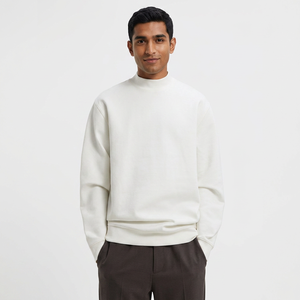 OEM Custom <b>Mock</b> <b>Neck</b> Blank Plain French Terry Oversized 100% Cotton Drop Shoulder Pullover Crewneck Sweatshirt Jumper for Men - Product Image 1