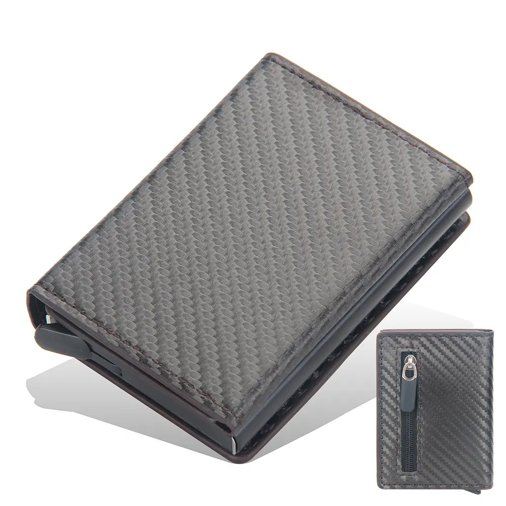 Baellerry черный кожаный бумажник из углеродного волокна автоматический всплывающий кошелек RFID алюминиевая молния Тонкий всплывающий кошелек с отделением для монет кошелек
