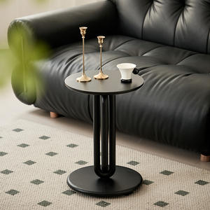 Mesa Auxiliar Redonda Moderna y Minimalista con Base de Metal Negro, Mesa de Centro para Sala de Estar, Mesa Esquinera para Sofá, Uso en Balcón de Hotel - Product Image 2