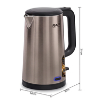 Bouilloire électrique RAF R.7326 1800W en acier inoxydable, chauffe-eau 2,5L grande capacité, arrêt automatique, base pivotante à 360° pour la maison