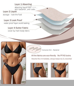Culottes Bikini Anti-Fuites Menstruelles Taille Haute OEM en Gros, 4 Couches Absorbantes, Noires, Sans Coutures, pour la Natation - Product Image 2