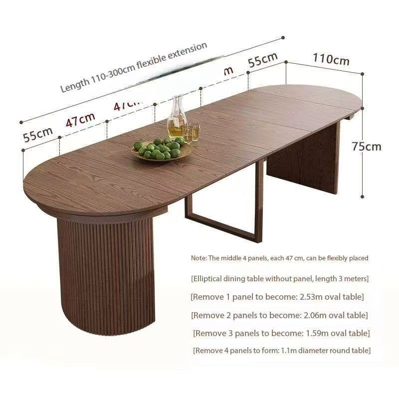 Table à manger en bois massif (1,1 m, extensible jusqu'à 3 m)